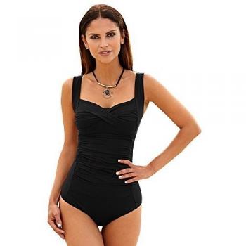 Bañador Liso Escote Recto y Anchos Tirantes Mujer by Vencastyle - 014826,Negro,42