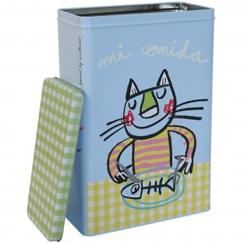 Laroom Caja Metálica diseño Mi Comida para Gato Grande, Metal, Multicolor, 14x10x20 cm