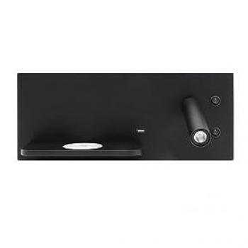 Aplique Velazquez Dcho 2+8W 4000K Negro USB Qi 130LM Doble Encendido 14x35x14 cm