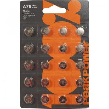 PeakPower LR44 Pilas de Botón de Litio 1.5V - Paquete de 20 Unidades
