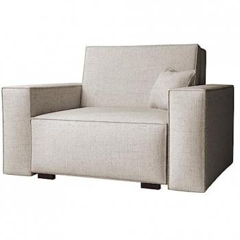 Sillón Columbus 195, Tapiz Marrón Claro, Madera, 123 x 85 x 98 cm, con Función de Sofá Cama y Caja de Almacenamiento