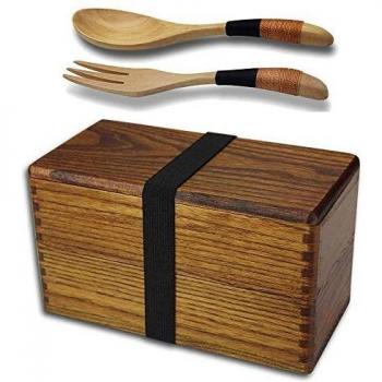 AOOSY Lunch Box Bento Box Fiambrera Japonesa tradicional de madera natural caja de almuerzo doble alimentos