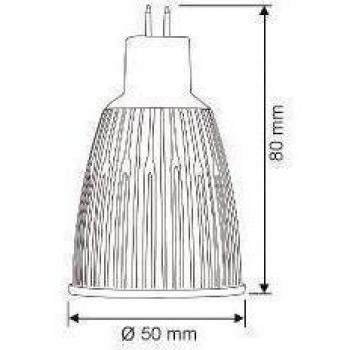 Luces LED, GU5, 3, 12 V, 6 W, 180 lm, 50 x 80 mm de diámetro, 4000 K, ángulo de haz: 15 °, intensidad regulable, índice de reproducción cromática IRC-valor 90, luz blanca cálida