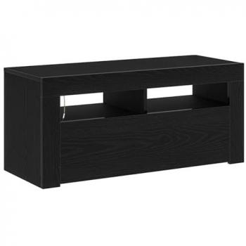 LED Black Oak TV Cabinet - 90x35x40 cm Engineered Wood Media Console with Cable Management