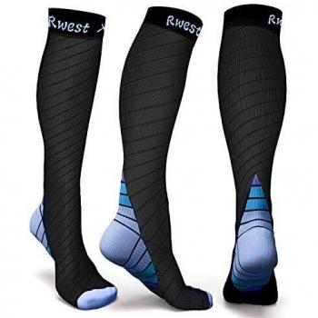 Rwest X Medias de Compresion, Calcetines de compresión Mujer y Hombre 15-20 mmHg para Running ,Ciclismo, Deporte, Trotar, Correr, Volar, Viajar，Pack de 1 o 2 pares