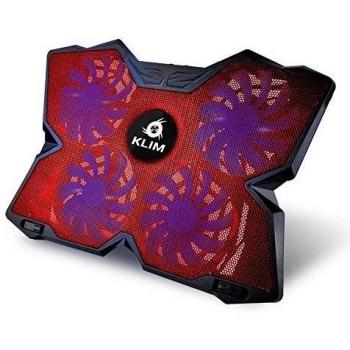 KLIM Wind Refrigeración para Ordenador Portátil – La más poderosa – Acción de Enfriamiento Rápido – Base Refrigerante Gaming de 4 Ventiladores con Soporte - Rojo - Nueva 2018 Versión