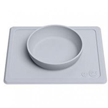 ezpz Mini Bowl 12 Meses +. Bol 100% De Silicona Con Mantel Individual Incorporado Para Bebés Y Niños Pequeños, Gris Claro
