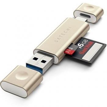 Satechi - Lector de Tarjetas Micro/SD y USB 3.0 Tipo-C de Aluminio para 2016/2017 MacBook, Oro