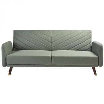 Sofá cama 3 plazas convertible y reclinable en lino sintético verde claro con patas de madera oscura Senja