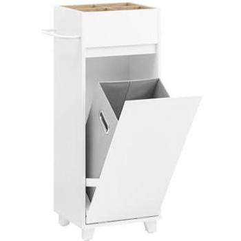 Armario auxiliar de baño SoBuy con 1 cesto, estanterías blancas, dimensiones 35 x 30 x 90 cm, modelo BZR159-W