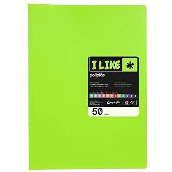 Grafoplás 1461321. Carpeta de Fundas Soldadas, 50 Fundas Transparentes, Tamaño Folio, Verde Opaco, Poliplás Like