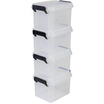 Iris Ohyama, lote 4 cajas apilables de almacenamiento con tapa - Multi Box - MBX-2, plástico, transparente, 2 L, 22,4 x 17 x 14,5 cm