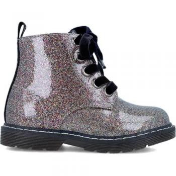 Botines de niña Garvalín en charol con cierre de cordones y cremallera, color plata, talla 27 EU