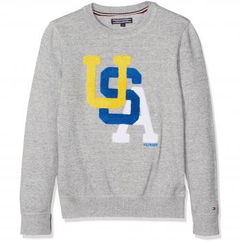 Tommy Hilfiger AME Towelling CN Sweater LS, Suéter para Niños, Gris
