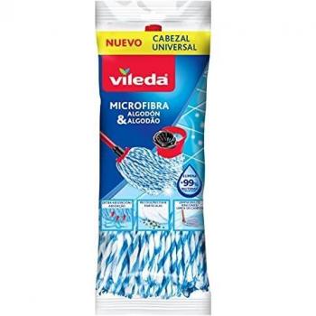 Vileda Microfibras y algodón - Recambio para fregona, ideal para suelos duros, color azul y blanco
