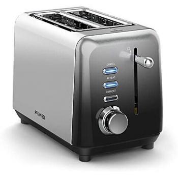 FIMEI Tostadora 2 Rebanadas Acero Inoxidable 780-925W, 7 Niveles de Tostado, Apto para Todo Tipo de Pan, Función de Descongelar, Recalentar, Cancelar