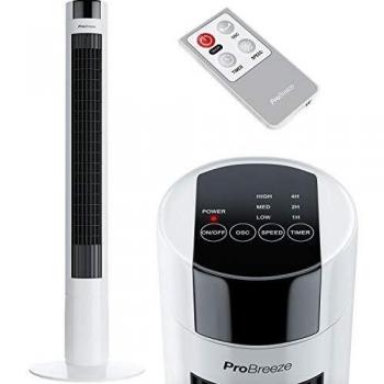 Pro breeze ventilador de torre oscilante 45w con temporizador y mando a distancia oscilacion de 80 3 modos de funcionamiento y altura 100 cm
