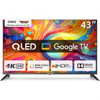 Televisor CHiQ U43QM8G 43 QLED UltraHD 4K HDR10 Smart TV con Google TV, Dolby Audio y diseño metálico sin marco