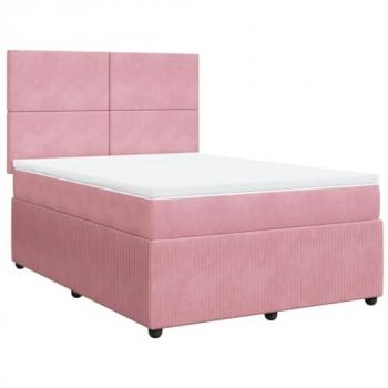 Cama box spring con colchón de muelles en terciopelo rosa 140x200 cm