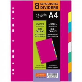 Separadores Senfort A4 Polipropileno Rígidos 8 Pestañas Multitaladro Colores Surtidos