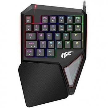 1byone teclado gaming mecánico, teclado profesional de una mano con 29 teclas programables con retroiluminación en rojo verde y azul, Windows pc negro
