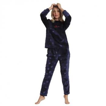 Pijama largo de mujer Admas de tejido calentito color azul marino, modelo 62614-0-000216, manga larga Corel You Are So Loved, tamaño M, homewear, material poliéster