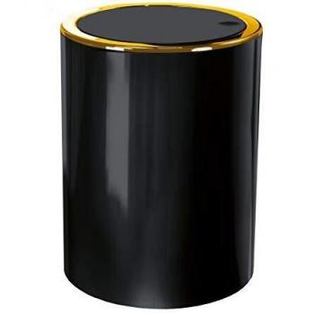 Papelera de Cosméticos Golden Clap, 5 L, Cilíndrica, ABS, Negra