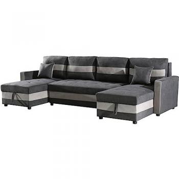 Sofá Convertible Panorámico Antoine con Compartimentos Portaobjetos - 5 Plazas - Gris Oscuro/Gris Claro