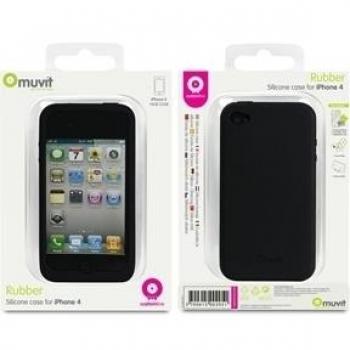 Muvit MUCCP0350 - Funda de silicona + protector de pantalla para Apple iPhone 4/4S, negro