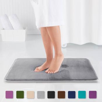 Genteele Memory Foam Bath Mat Non Slip Absorbent Super Cozy Velvet Bathroom Rug Carpet (17 X 24, Gray)