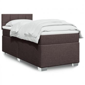Cama box spring con colchón de tela marrón oscuro 90x200 cm