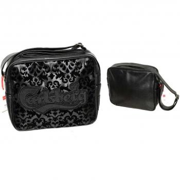 Carlsberg - Bolso al hombro para hombre negro plateado
