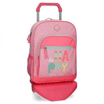 Mochila escolar 40cm con carro Movom Be Happy, Naranja