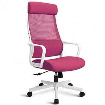 MELOKEA Silla Oficina Ergonómica, Silla de Escritorio con Reposacabezas Ajustable y Asiento Blandos, Soporte Lumbar, Respaldo Alto, Silla de Malla Transpirable, Púrpura