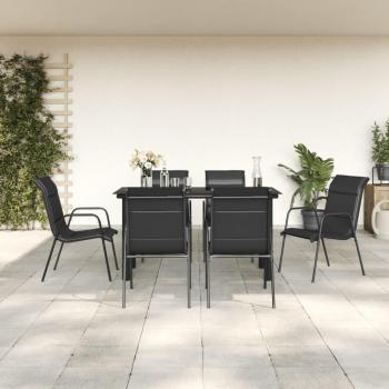 7 Piece Black Steel and Textilene Garden Dining Set