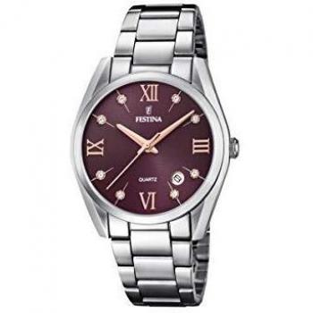 Festina Reloj Boyfriend Collection F16790/E para Mujer con Esfera Burdeos y Caja de Acero Plateado