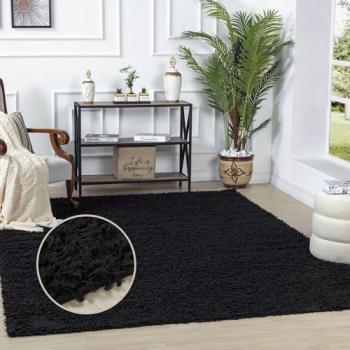 Surya - Alfombra de Salón Pelo Largo Shaggy Peluda Unicolor Chic Negro 120 x 170 cm