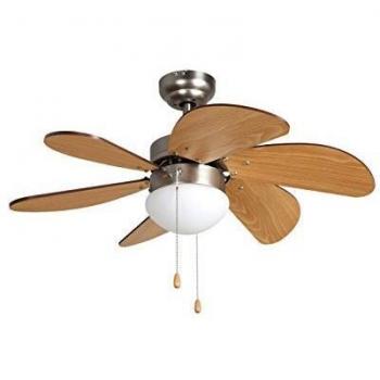 Ventilador de Techo Orbegozo CP 15075 N, 6 Aspas, 80cm, 50W con Luz y 3 Velocidades - Color Plata-Madera