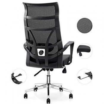 Allguest Silla de Oficina ergonómica con Malla Transpirable, Soporte Lumbar Ajustable, Respaldo Alto, cojín de Esponja, inclinación controlable hacia atrás Certificación EN1335, Negro