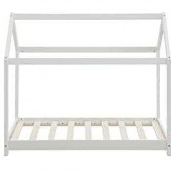 Cama Infantil Casa Pablo Blanco 90 x 190 cm Estructura de Madera de Pino y Listones Contrachapados
