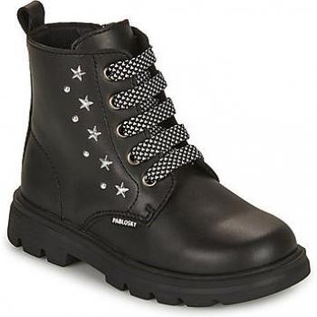 Bota de niña Pablosky de piel negra con detalles de estrella, cremallera y cordones
