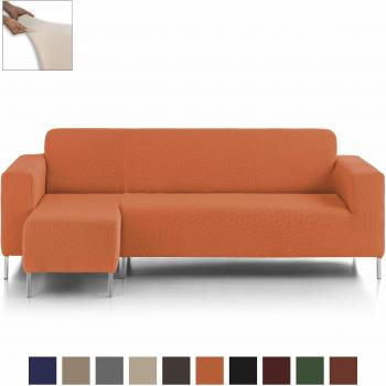 Eiffel Textile Nimes Funda para Sofá, Algodón, Naranja, Chaise Longue Brazo Largo Izquierda, 280 x 195 x 2 cm