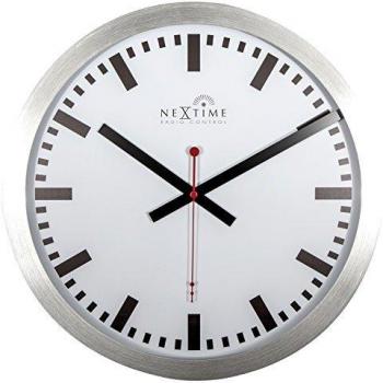 NeXtime Reloj de pared - Estación de trenes STATION RCC, muy silencioso, radiocontrolado, blanco, redondo, ø 35 cm