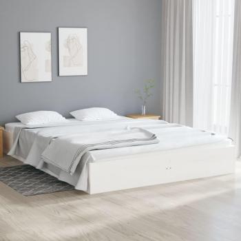 Cama doble de madera maciza blanca 135x190 cm