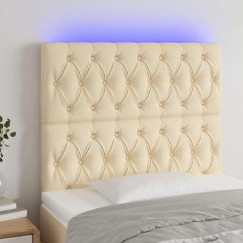 Cabecero de tela con luces LED crema 100x7x111/128 cm