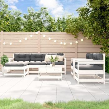 7-Piece White Solid Wood Garden Lounge Set with Cushions