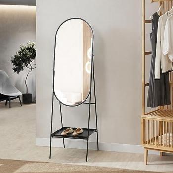 Espejo de pie cuerpo entero Perano con estante metálico ajustable 160 x 46 x 50 cm - Negro