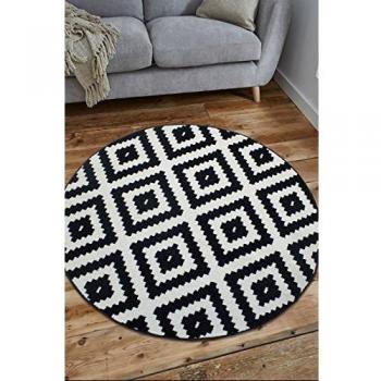 Homemania - Alfombra Hecha a máquina, diseño de Mosaico, Moderna, Color Negro, Crema, de Polipropileno, 150 x 150 cm