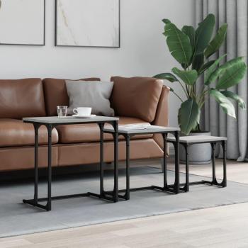 Mesas de sala apilables 3 piezas gris Sonoma madera multicapa