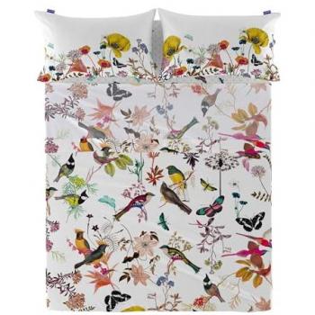 Sábana Multicolor Birds of Paradise 240x270 cm (Cama 150/160), 100% Algodón, Calidad de 150 TC, Fabricado en España